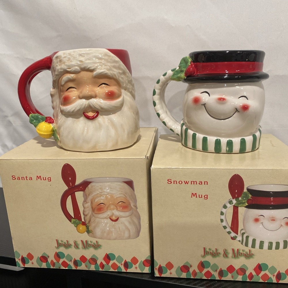 Cracker Barrel New Snowman W Spoon  And Used‎ Santa Mingle & Jingle Ceramic Mugs